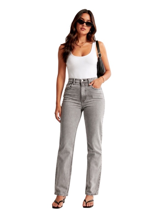 Abercrombie & Fitch Denim - Abercrombie & Fitch 90s Straight Ultra High Rise Curve Love Jeans Gray 27